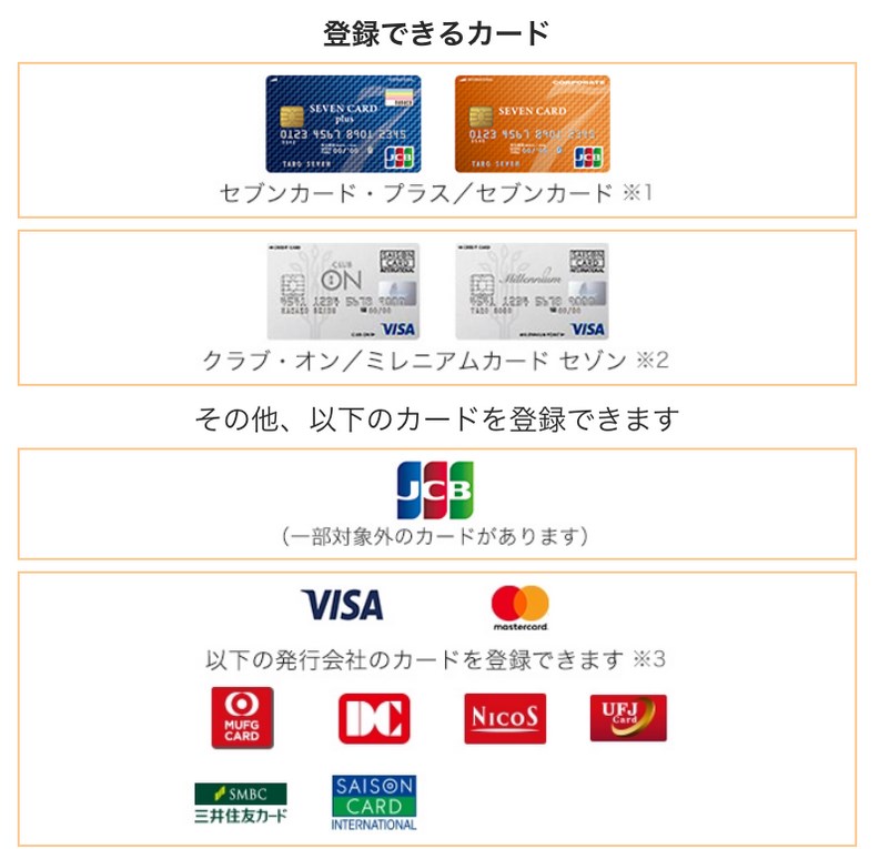 7Payに登録できるクレジットカード