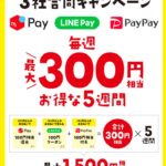 3サービス「PayPay(ペイペイ)」「メルペイ」「LINE Pay(ラインペイ)」